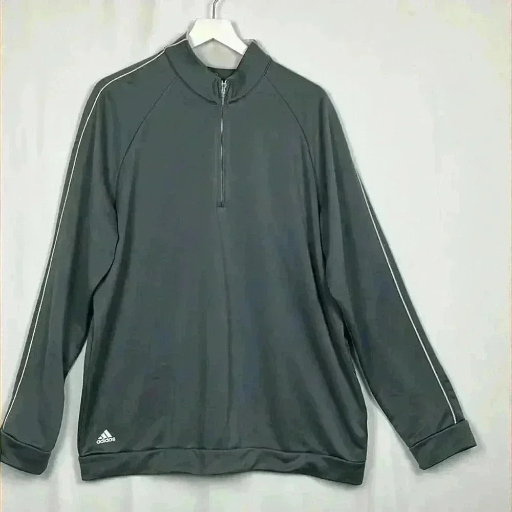 Adidas Climalite Mens Golf Pullover Gray XL 1/4 Zip Long Sleeves Reflective EUC